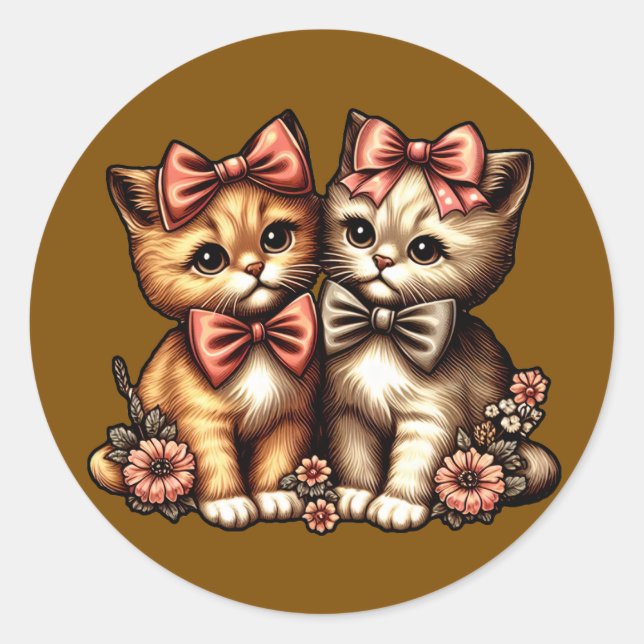 Adesivo Adoráveis Gatinhos Com Arco (Frente)