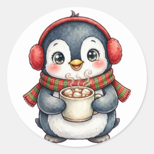 Adesivo Adoráveis Protetores de Ouvido de Pinguim Cacau Qu