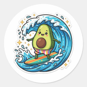 Adesivo Adorável Abacate de Surf Kawaii Onda do Oceano Sti