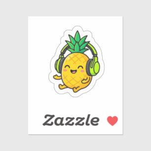 Adesivo Adorável Abacaxi Kawaii Usando Fones de Ouvido SuS