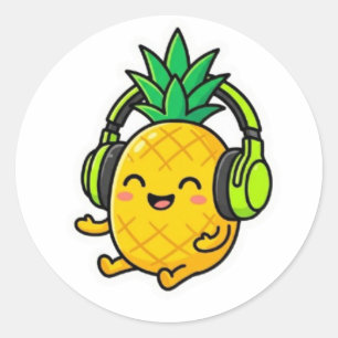 Adesivo Adorável Abacaxi Kawaii Usando Fones de Ouvido SuS
