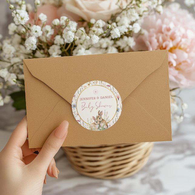 Adesivo Adorável Beige Wildflower Chá de fraldas Bunny Duo (Criador carregado)