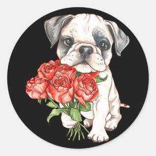 Adesivo Adorável cachorrinho bulldog em aquarela segurando