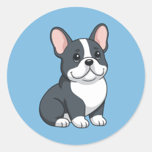 Adesivo Adorável Cachorrinho Bulldog Francês Preto em Azul