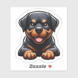 Adesivo Adorável Cachorrinho Rottweiler Chibi Sorriso