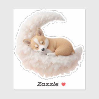 Adesivo Adorável Cachorro Adormecido em Sticker de Lua Fof
