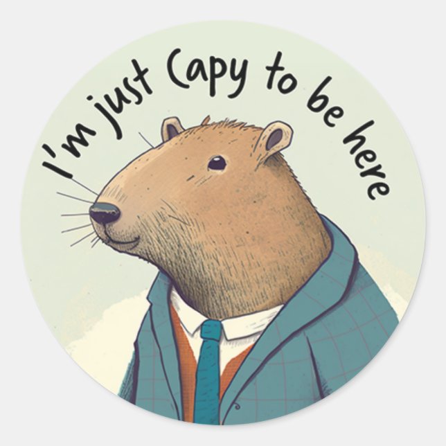 Adesivo Adorável Capybara Tweed Suit Round Sticker (Frente)