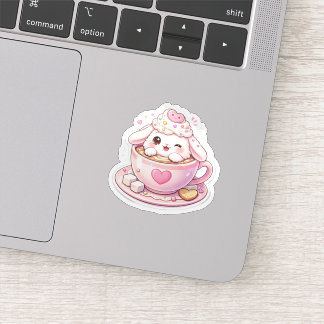 Adesivo Adorável Coelhinho na Xícara de Café Kawaii Adesiv