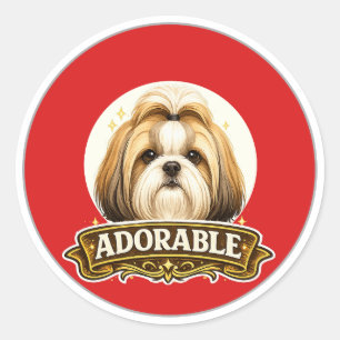 Adesivo Adorável Crachá Vintage de Cachorro Shih Tzu