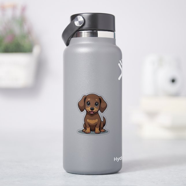 Adesivo Adorável Dachshund, Piscar os olhos de Kawaii, Peq (HidroFlask)