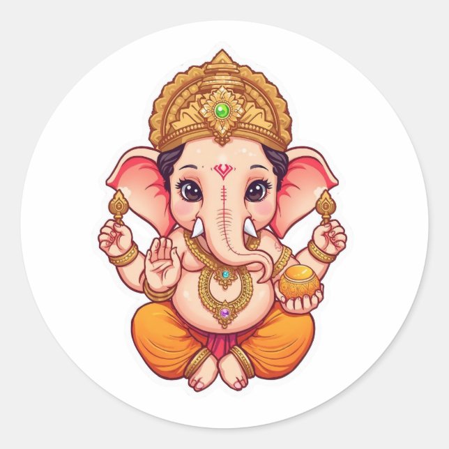 Adesivo Adorável Ganhai Bappa - Chibi Style Ganesha com (Frente)