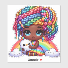 Adesivo adorável garota arco-íris
