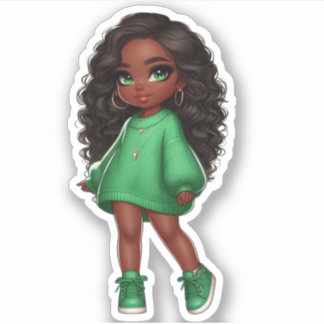 Adesivo adorável garota chibi verde