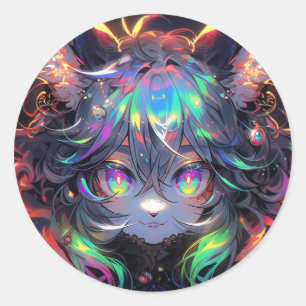 Adesivo Adorável Gata Arco-Íris Furry Anime