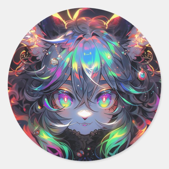 Adesivo Adorável Gata Arco-Íris Furry Anime (Frente)