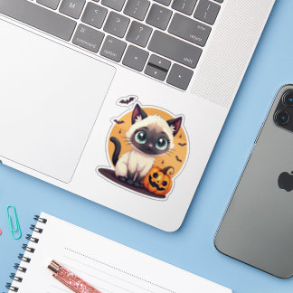 Adesivo Adorável Gatinho Siamês – Pastel de Halloween
