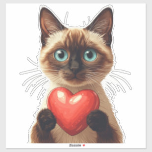 Adesivo Adorável Gato Siameses Segurando Amuleto de Coraçã