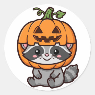 Adesivo Adorável Guaxinim Abóbora Chapéu Halloween