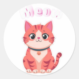 Adesivo Adorável Ilustração de Gato Tabby Rosa Kawaii "Meo