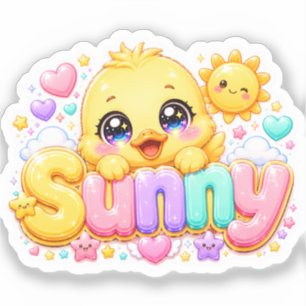 Adesivo Adorável Kawaii Franguinho Ensolarado Nome Pastel