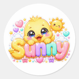 Adesivo Adorável Kawaii Franguinho Ensolarado Nome Pastel