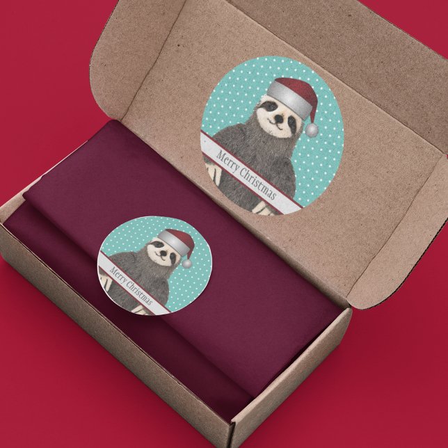 Adesivo Adorável nome de chalé de Natal Crianças Animal (Adorable Christmas sloth stickers.)