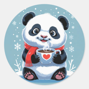 Adesivo adorável panda bebê com um lenço vermelho brilhant