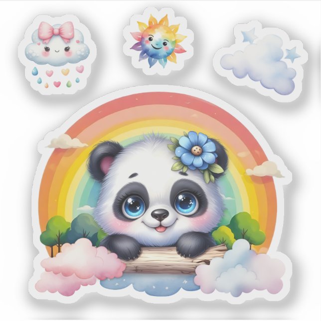 Adesivo Adorável Panda Bebê nas Nuvens. Panda Sticker (Frente)