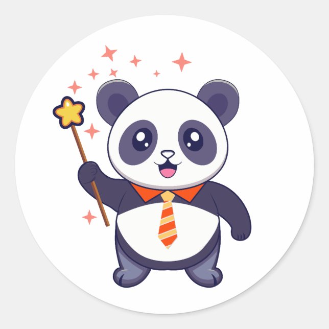 Adesivo adorável panda vestindo gravata amarela alaranjada (Frente)