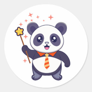 Adesivo adorável panda vestindo gravata amarela alaranjada
