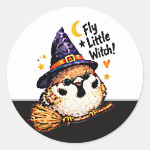 Adesivo Adorável passarinho Chibi Halloween Bruxa divertid