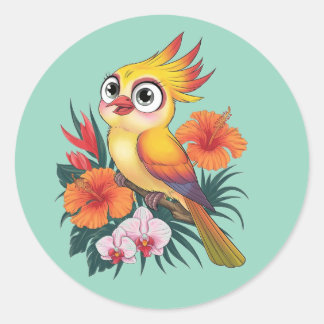 Adesivo Adorável Pássaros Amarelos com flores
