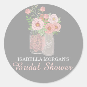 Adesivo Adorável Peonies Mason Jar Chá de panela Sticker