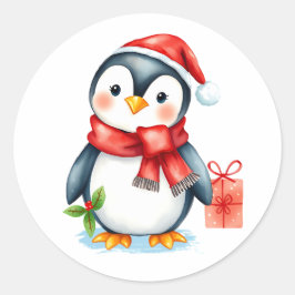 Adesivo Adorável Pinguim de Natal Festivo