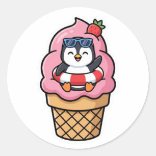 Adesivo Adorável Pinguim Kawaii Cone de Sorvete Verão BSti