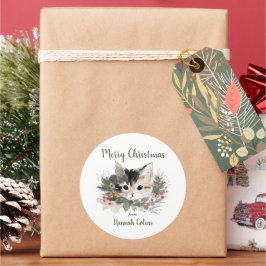 Adesivo Adorável Presente de Natal de Gato Malhado Festivo