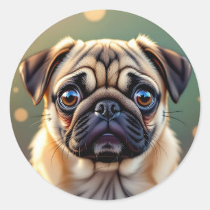 Adesivo Adorável Pug de perto Cachorro Fofo