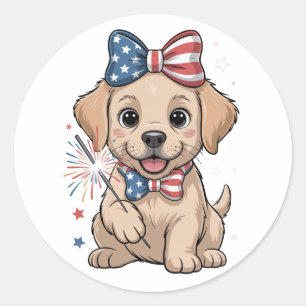 Adesivo Adorável Puppy Patriótico 4 de julho Celebração