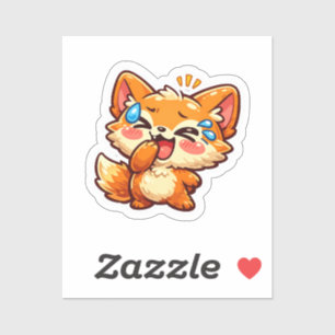 Adesivo Adorável Raposa Laranja Kawaii Rindo e Chorandocol