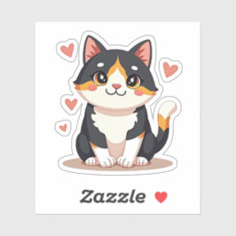 Adesivo Adorável Sticker de Gato Calico Chibi para Planeja