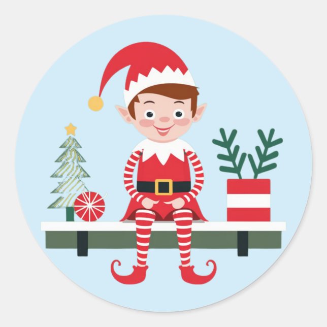 Adesivo Adorável Sticker de Natal de Elfo Divertido (Frente)