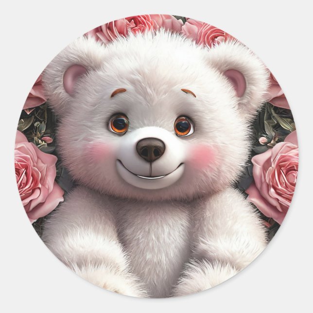 Adesivo Adorável Urso com Design Floral – Presente Doce, R (Frente)