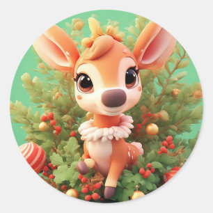 Adesivo Adorável Veado de Desenho Animado em um Natal Fest
