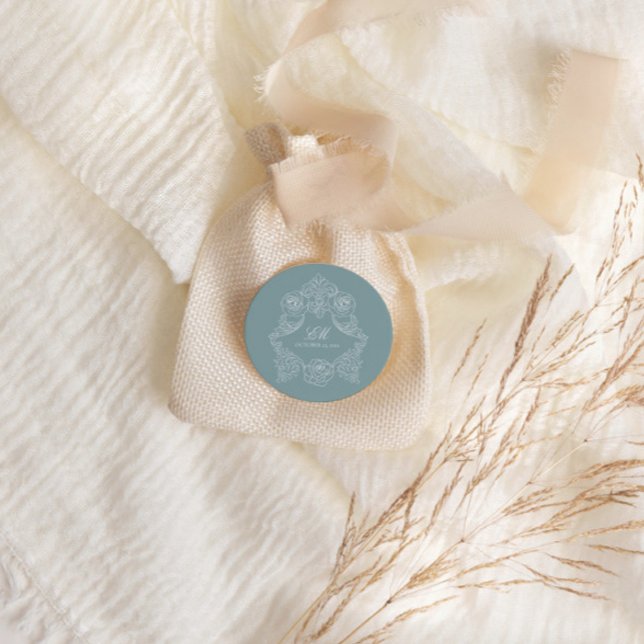 Adesivo Adorno de Crista de Monograma Casamento Azul Poeir (Criador carregado)