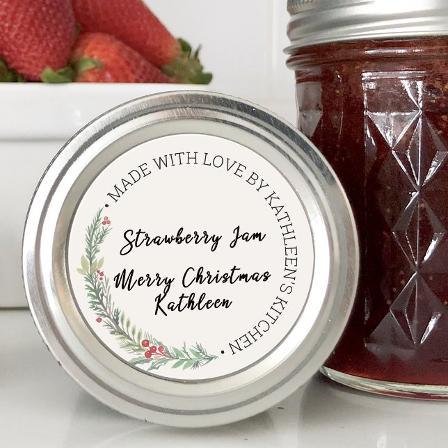 Adesivo Adornos de Natal Feitos Com Amor Blank (Christmas Greenery Made With Love Blank Classic Round Sticker)