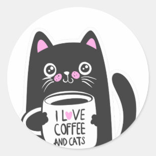 Adesivo Adoro café e gatos - Escolher cor de fundo