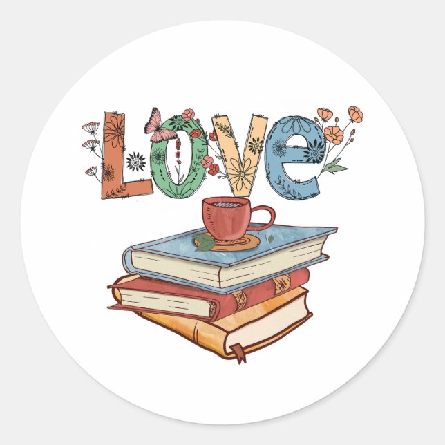 Adesivo Adoro ler livros Round Sticker (Frente)