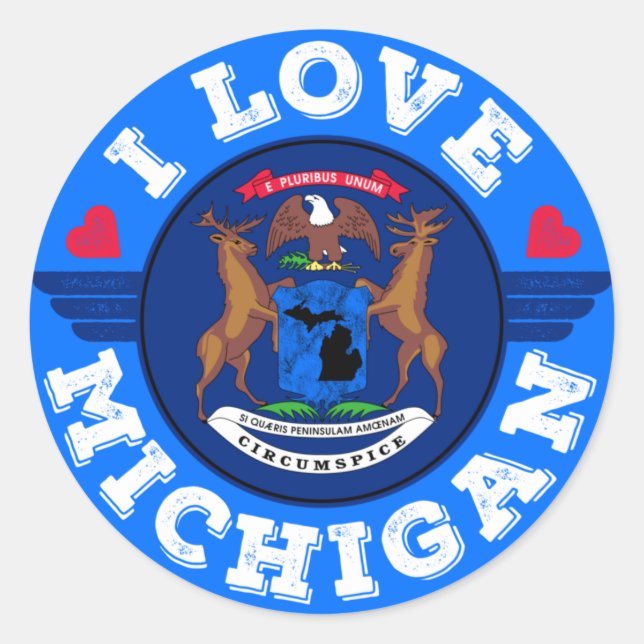 Adesivo Adoro Mapa do Estado do Michigan e Bandeira (Frente)