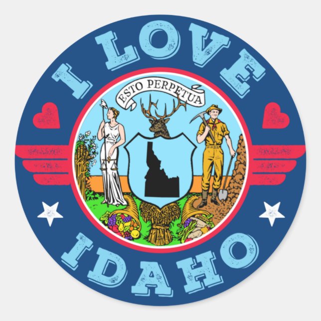 Adesivo Adoro Mapa e Bandeira do Estado de Idaho (Frente)