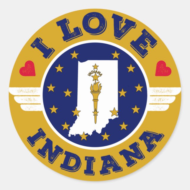 Adesivo Adoro Mapa e Bandeira do Estado de Indiana (Frente)